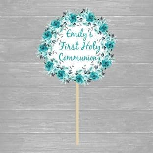 Turquoise Flowers Communion Cake Topper