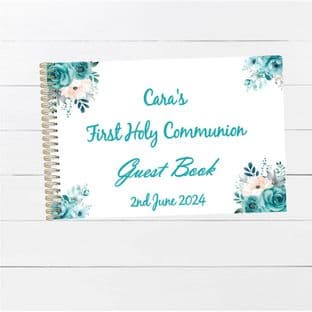 Turquoise Flowers Wire Bound Guest Book