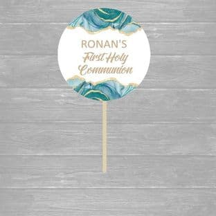 Turquoise & Gold Communion Cake Topper