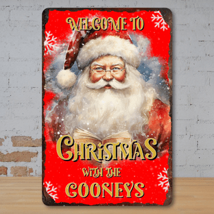 Vintage Christmas Santa Welcome Metal Sign
