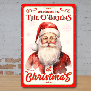 Watercolour Christmas Vintage Santa Welcome Metal Sign