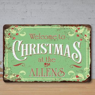 Welcome to Christmas at Vintage Metal Sign