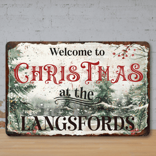 Welcome to Christmas Winter Scene Metal Sign