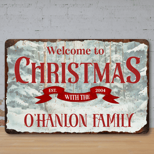 Welcome to Christmas Winter Scene Vintage Metal Sign