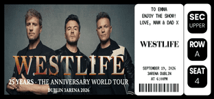 Westlife Anniversary Tour Ticket Gift Design 2
