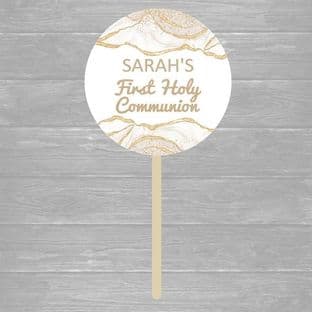 White & Gold Communion Cake Topper