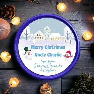 Winter Village Scene Circle Sweet Tub Sticker