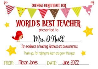 World's Best Teacher or SNA Certificate