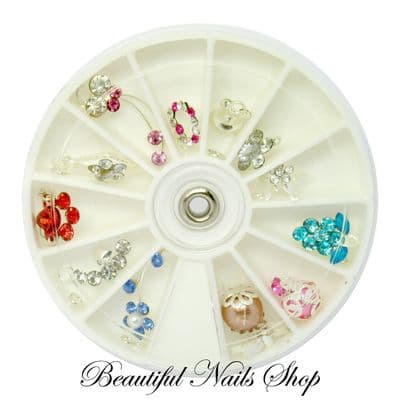 12 Nail Art Decoration Dangles Charms With Rhinestones / set 3