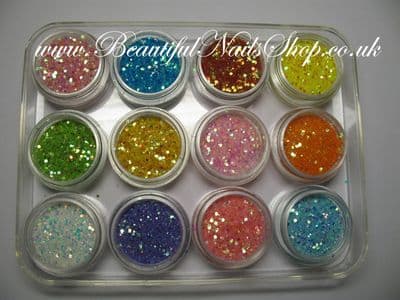 12 Super Sparkle Glitter Dust mixed with mini holograms -  Nail Art set 2