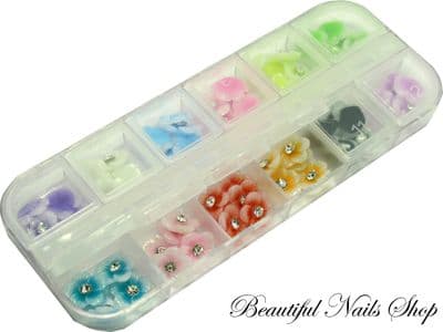 60 Acrylic Flower Rhinestones Nail Art Decorations / 12 Colours