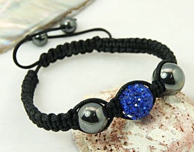 Alloy Rhinestone Bracelet, Hematite with Nylon Cord, grey and Blue