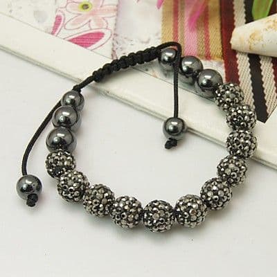 Bracelet, Grade A Rhinestone Beads, Hematite Beads - Black Diamond