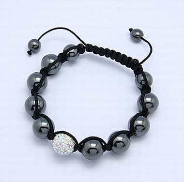 Bracelet Grade A Rhinestone Beads, Hematite Beads, Nylon Cord - grey and crystal ab