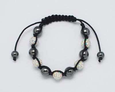 Bracelet with Alloy Rhinestone Beads, Hematite Beads - Grey and crystal ab