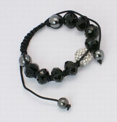 Bracelet with Grade A Rhinestone Beads, Glass Beads, Hematite Beads - black and crystal
