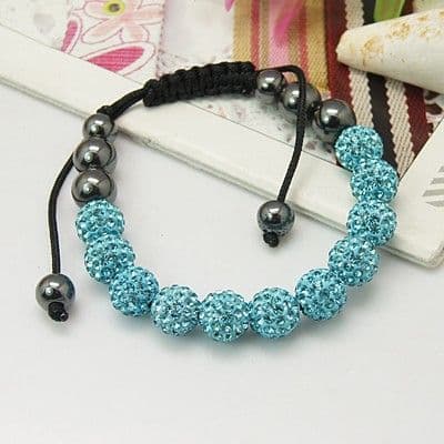 Bracelet with Grade A Rhinestone Beads, Hematite Beads - Aquamarine