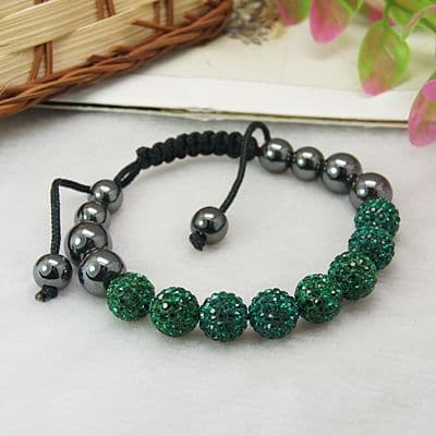 Bracelet with Grade A Rhinestone Beads, Hematite Beads - Emerald