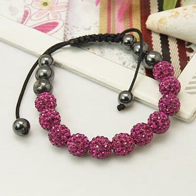 Bracelet with Grade A Rhinestone Beads, Hematite Beads - Rose