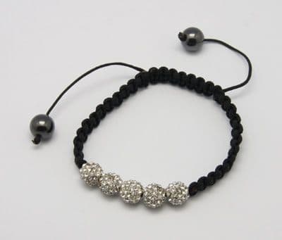 Bracelet with Hematite Beads, Alloy Rhinestone Beads, Nylon Cord - Crystal