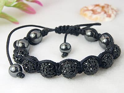 Bracelet with Hematite, Grade A Rhinestone Beads - Black