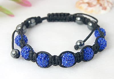 Bracelet with Hematite, Grade A Rhinestone Beads - Blue