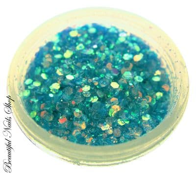 Mini confetti mixed with glitter - Blue With Golden Glow - aqua