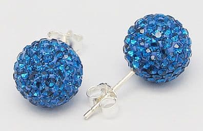 Sterling Silver Swarovski Crystal Rhinestone Ear studs, Round - Capri Blue