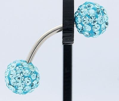 Swarovski Crystal Belly Bar with Stainless Steel and Polymer Clay, Round - Aquamarine