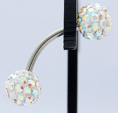 Swarovski Crystal Belly bar with Stainless Steel and Polymer Clay, Round - Crystal