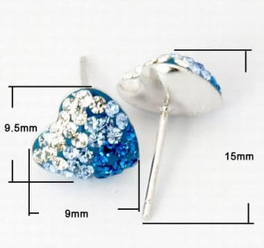 Swarovski Crystal Earrings with Sterling Silver ear studs, Heart Blue and Crystal
