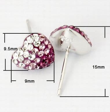 Swarovski Crystal Earrings with Sterling Silver Ear studs, Heart cherry and crystal