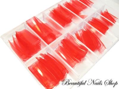 Transparent Red False Nail Tips - Half Well / Short Contact Area 100pcs