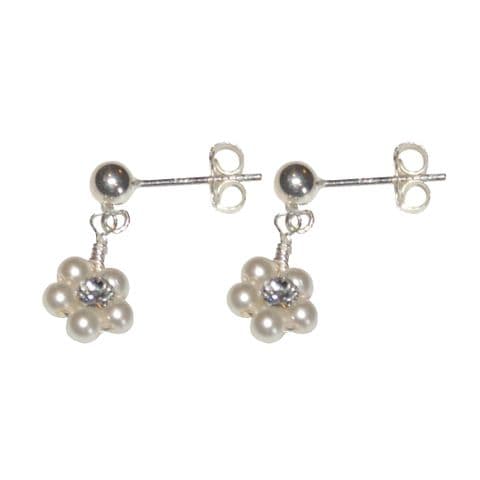 Amanda dainty pearl and diamante floral bridal earrings