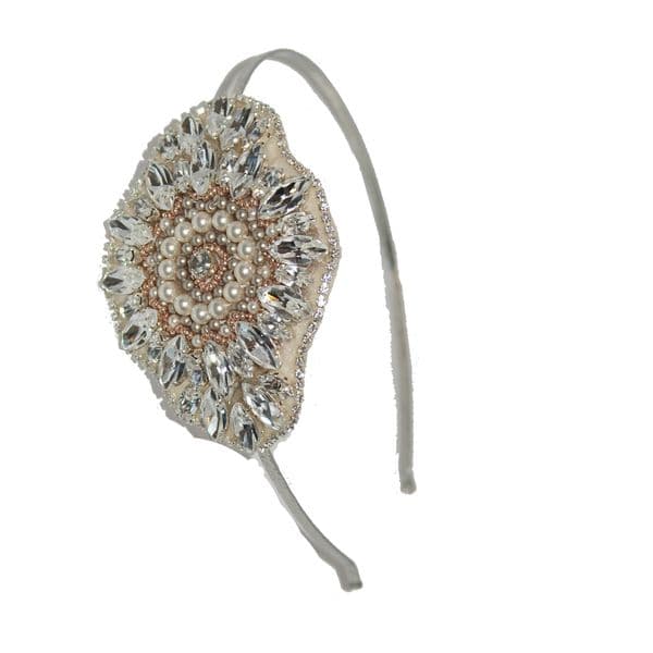 Carla blush toned sparkling side bridal headpiece