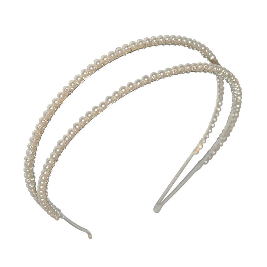 Double small pearl bridal headband