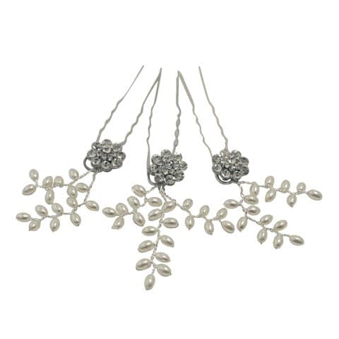 Heather pearl diamante flower bridal pin set