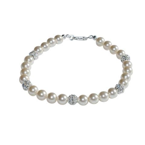 Sheena pearl and diamante ball bridal bracelet