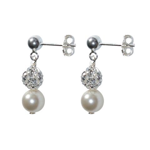 Sheena pearl and diamante ball bridal earrings