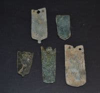 A cheap lot of 5 x Medieval Bronze Strap ends, Norfolk. SOLD
