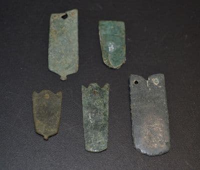 A cheap lot of 5 x Medieval Bronze Strap ends, Norfolk. SOLD