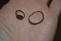 A cheap pair of Anglo Saxon bronze finger rings, one with coloured enamel, found in North Yorkshire. SOLD