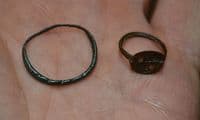 A cheap pair of Anglo Saxon bronze finger rings, one with coloured enamel, found in North Yorkshire. SOLD