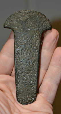 A good and rare Early Bronze Age bronze flat axe with splayed semi-circular blade, Yorkshire. SOLD