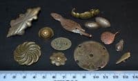 A good group of 13 x assorted Bronze mounts, Medieval to 18th Century, River Thames, London. SOLD