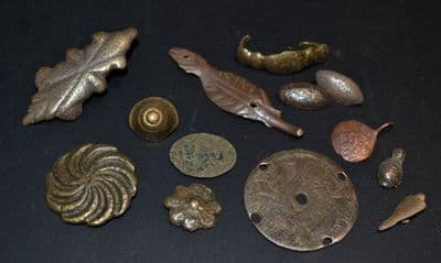 A good group of 13 x assorted Bronze mounts, Medieval to 18th Century, River Thames, London. SOLD