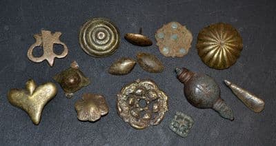 A good group of 14 x assorted Bronze mounts, Medieval to 18th Century, River Thames, London  SOLD