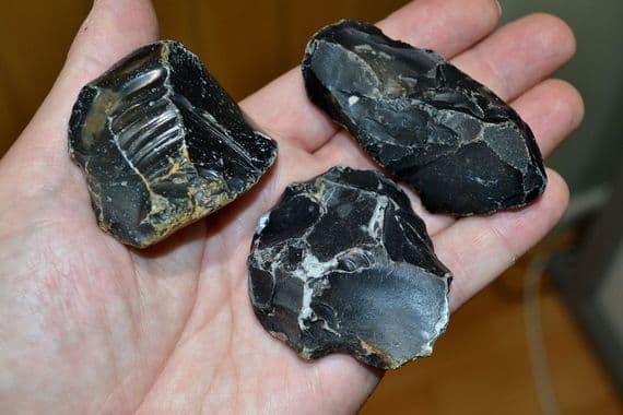 A good group of 3 x Early Lower Paleolithic flint core / flake tools, Pakefield, Suffolk. SOLD
