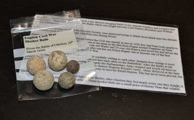 A good group of 5 x large English Civil War lead musket balls, Battle of Cheriton 1644 (K35) SOLD