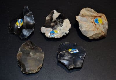 A good group of 5 x large Neolithic flint scraper tools, River Orwell & River Stour, Suffolk.